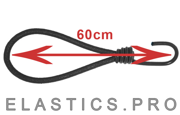 elastische lus 60cm zwart met spinhaak spiraalhaak